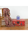 Vintage Red Lacquer Blanket Chest with Egrets, Bats and Floral Motifs-4. Asian & Chinese Furniture, Art, Antiques, Vintage Home Décor for sale at FEA Home