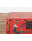 Vintage Red Lacquer Blanket Chest with Egrets, Bats and Floral Motifs-5. Asian & Chinese Furniture, Art, Antiques, Vintage Home Décor for sale at FEA Home