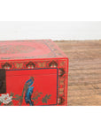 Vintage Red Lacquer Blanket Chest with Egrets, Bats and Floral Motifs-6. Asian & Chinese Furniture, Art, Antiques, Vintage Home Décor for sale at FEA Home