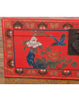 Vintage Red Lacquer Blanket Chest with Egrets, Bats and Floral Motifs-8. Asian & Chinese Furniture, Art, Antiques, Vintage Home Décor for sale at FEA Home
