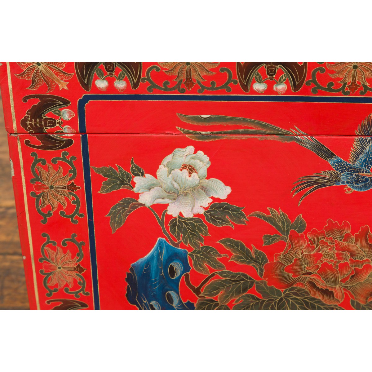Red Lacquer Trunk with Flowers, Birds and Calligraphy Motifs-10. Asian & Chinese Furniture, Art, Antiques, Vintage Home Décor for sale at FEA Home