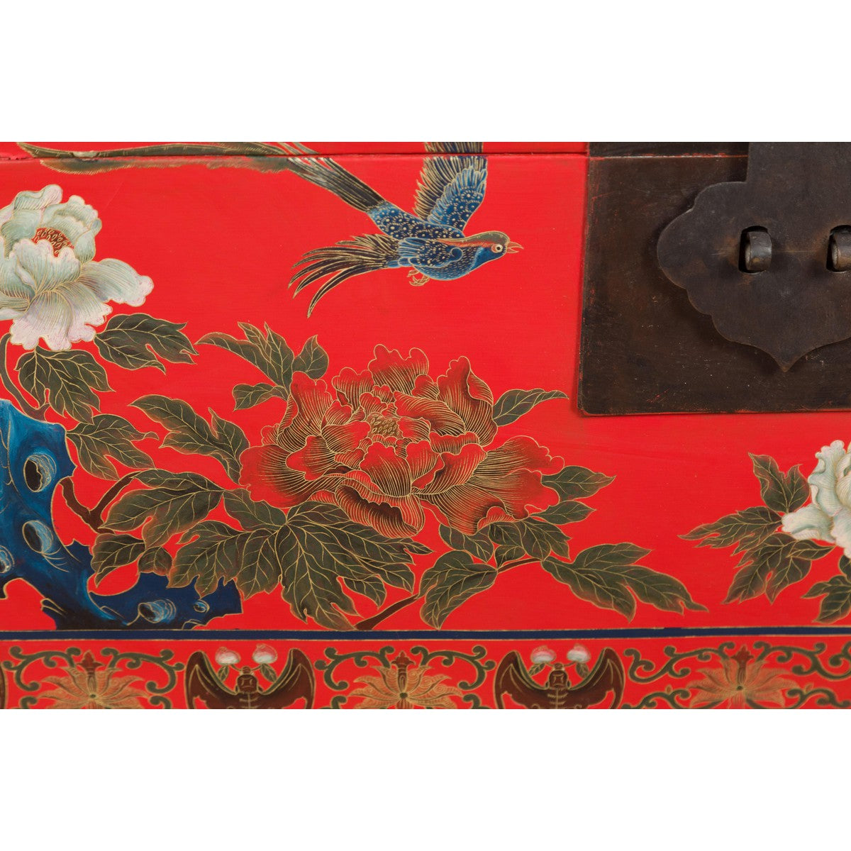 Red Lacquer Trunk with Flowers, Birds and Calligraphy Motifs-11. Asian & Chinese Furniture, Art, Antiques, Vintage Home Décor for sale at FEA Home
