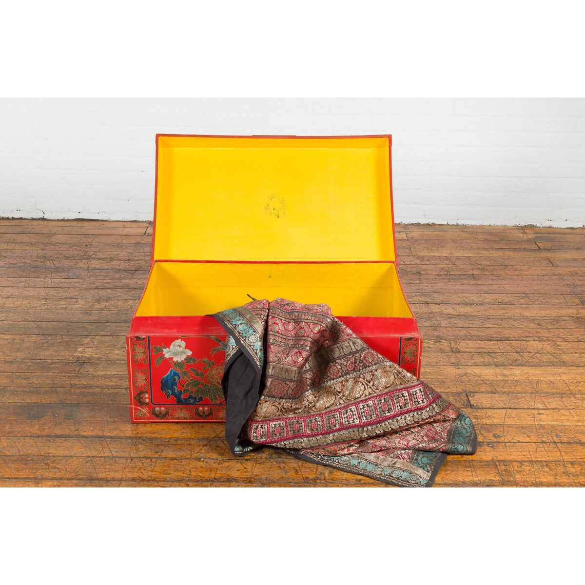 Red Lacquer Trunk with Flowers, Birds and Calligraphy Motifs-15. Asian & Chinese Furniture, Art, Antiques, Vintage Home Décor for sale at FEA Home