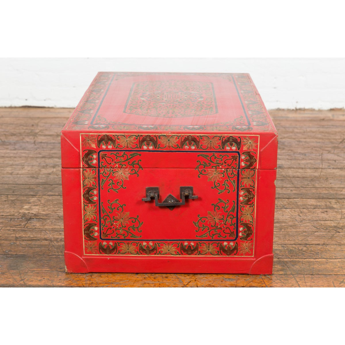 Red Lacquer Trunk with Flowers, Birds and Calligraphy Motifs-18. Asian & Chinese Furniture, Art, Antiques, Vintage Home Décor for sale at FEA Home