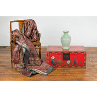 Red Lacquer Trunk with Flowers, Birds and Calligraphy Motifs