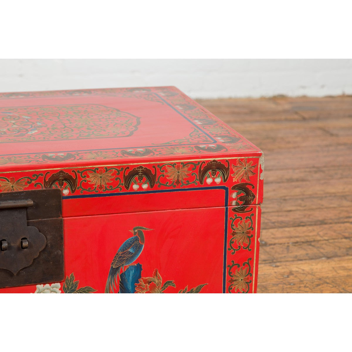 Red Lacquer Trunk with Flowers, Birds and Calligraphy Motifs-5. Asian & Chinese Furniture, Art, Antiques, Vintage Home Décor for sale at FEA Home