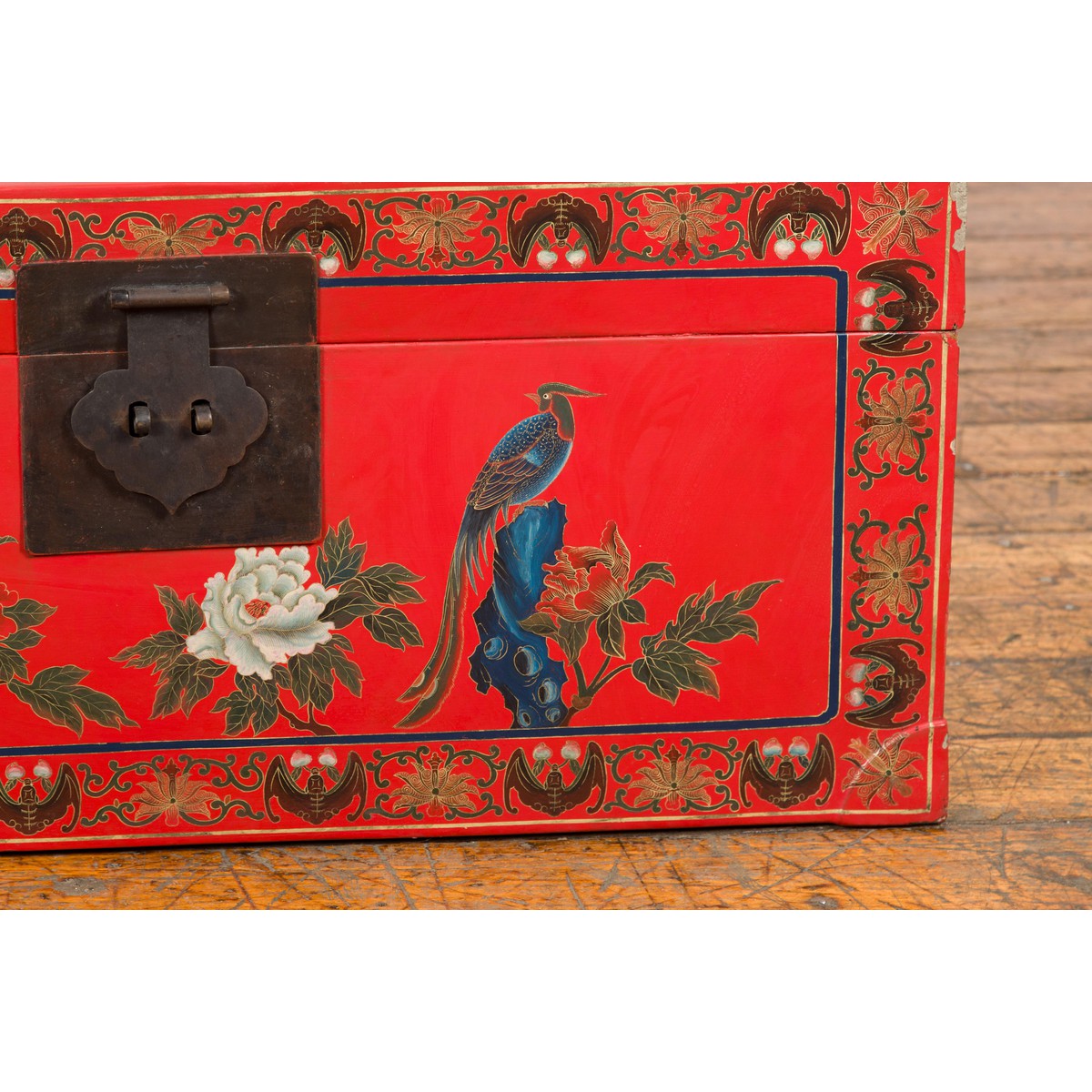 Red Lacquer Trunk with Flowers, Birds and Calligraphy Motifs-6. Asian & Chinese Furniture, Art, Antiques, Vintage Home Décor for sale at FEA Home