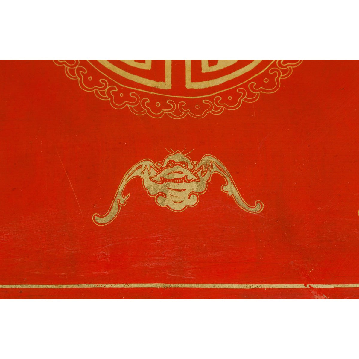 Vintage Chinese Red Lacquer Blanket Chest with Bat, Guardian Lion, Cloud Motifs-14. Asian & Chinese Furniture, Art, Antiques, Vintage Home Décor for sale at FEA Home