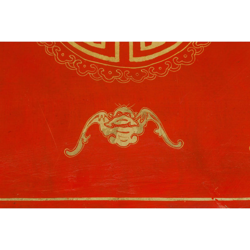 Vintage Chinese Red Lacquer Blanket Chest with Bat, Guardian Lion, Cloud Motifs-YN7722-14. Asian & Chinese Furniture, Art, Antiques, Vintage Home Décor for sale at FEA Home