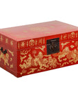Vintage Chinese Red Lacquer Blanket Chest with Bat, Guardian Lion, Cloud Motifs-1. Asian & Chinese Furniture, Art, Antiques, Vintage Home Décor for sale at FEA Home
