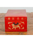 Vintage Chinese Red Lacquer Blanket Chest with Bat, Guardian Lion, Cloud Motifs-20. Asian & Chinese Furniture, Art, Antiques, Vintage Home Décor for sale at FEA Home