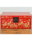 Vintage Chinese Red Lacquer Blanket Chest with Bat, Guardian Lion, Cloud Motifs-4. Asian & Chinese Furniture, Art, Antiques, Vintage Home Décor for sale at FEA Home