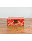 Vintage Chinese Red Lacquer Blanket Chest with Bat, Guardian Lion, Cloud Motifs-5. Asian & Chinese Furniture, Art, Antiques, Vintage Home Décor for sale at FEA Home
