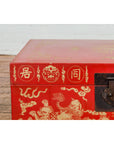 Vintage Chinese Red Lacquer Blanket Chest with Bat, Guardian Lion, Cloud Motifs-6. Asian & Chinese Furniture, Art, Antiques, Vintage Home Décor for sale at FEA Home