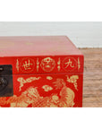 Vintage Chinese Red Lacquer Blanket Chest with Bat, Guardian Lion, Cloud Motifs-7. Asian & Chinese Furniture, Art, Antiques, Vintage Home Décor for sale at FEA Home