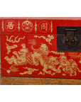 Vintage Chinese Red Lacquer Blanket Chest with Bat, Guardian Lion, Cloud Motifs-9. Asian & Chinese Furniture, Art, Antiques, Vintage Home Décor for sale at FEA Home