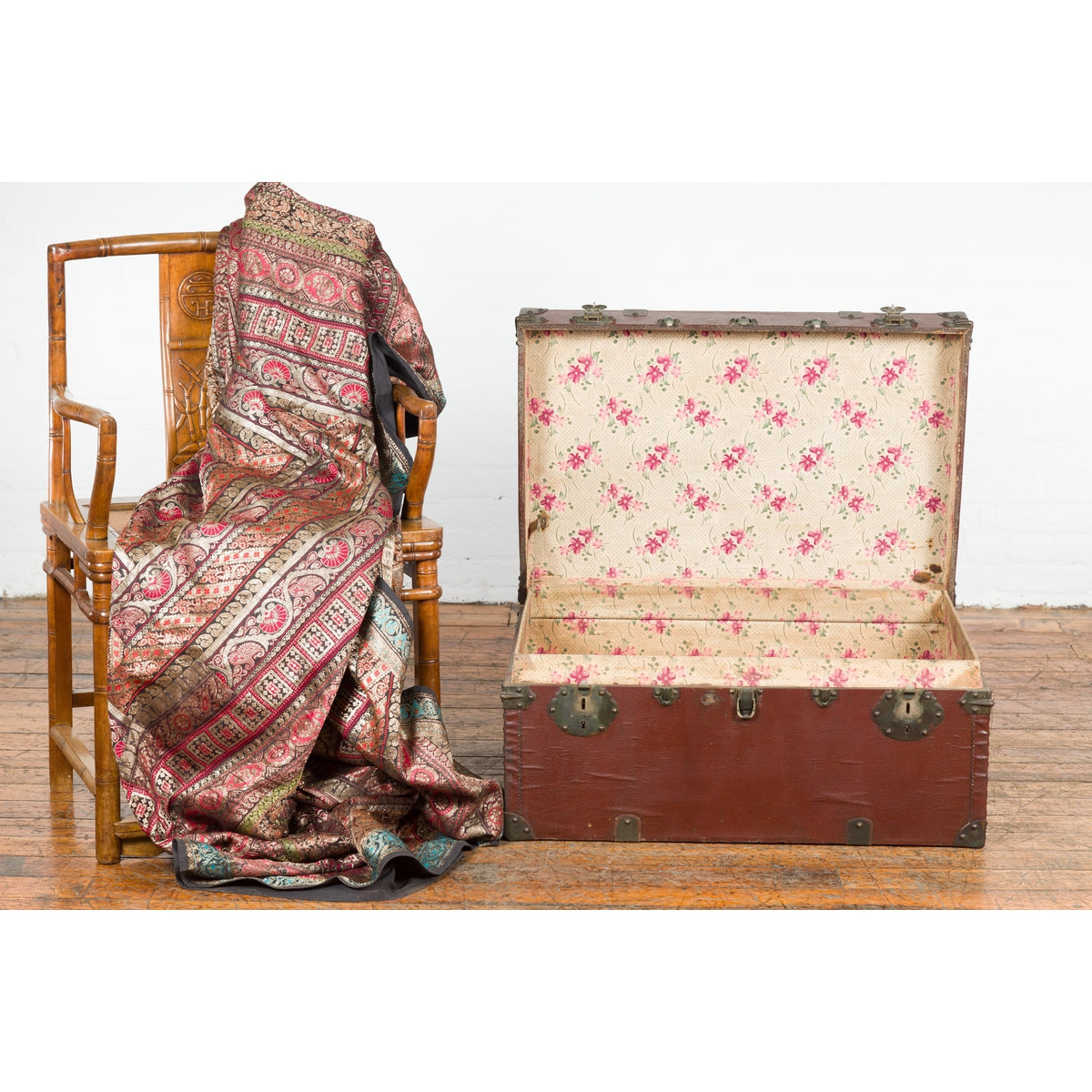Qing Dynasty Period 19th Century Brown Leather Trunk with Brass Hardware-12. Asian & Chinese Furniture, Art, Antiques, Vintage Home Décor for sale at FEA Home