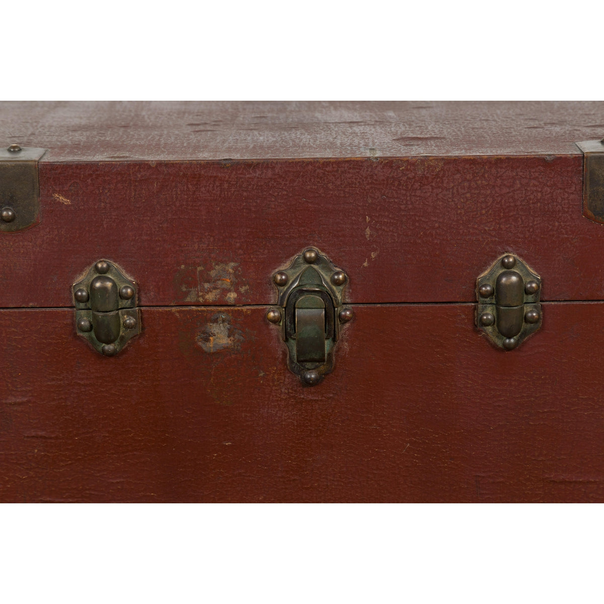 Qing Dynasty Period 19th Century Brown Leather Trunk with Brass Hardware-15. Asian & Chinese Furniture, Art, Antiques, Vintage Home Décor for sale at FEA Home
