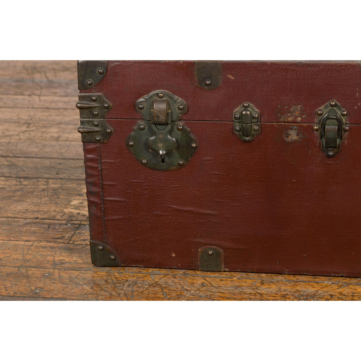 Qing Dynasty Period 19th Century Brown Leather Trunk with Brass Hardware-18. Asian & Chinese Furniture, Art, Antiques, Vintage Home Décor for sale at FEA Home