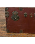 Qing Dynasty Period 19th Century Brown Leather Trunk with Brass Hardware-18. Asian & Chinese Furniture, Art, Antiques, Vintage Home Décor for sale at FEA Home