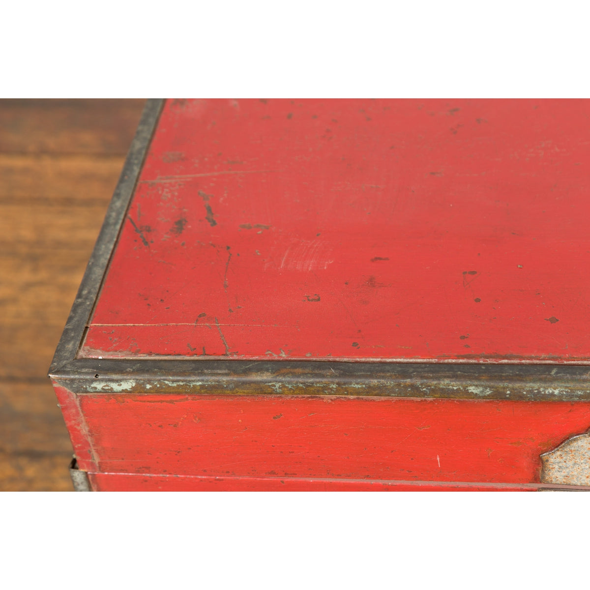 Chinese Qing Dynasty Period 19th Century Red Lacquer Trunk with Metal Edging-12. Asian & Chinese Furniture, Art, Antiques, Vintage Home Décor for sale at FEA Home
