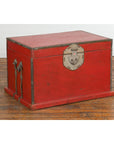 Chinese Qing Dynasty Period 19th Century Red Lacquer Trunk with Metal Edging-14. Asian & Chinese Furniture, Art, Antiques, Vintage Home Décor for sale at FEA Home