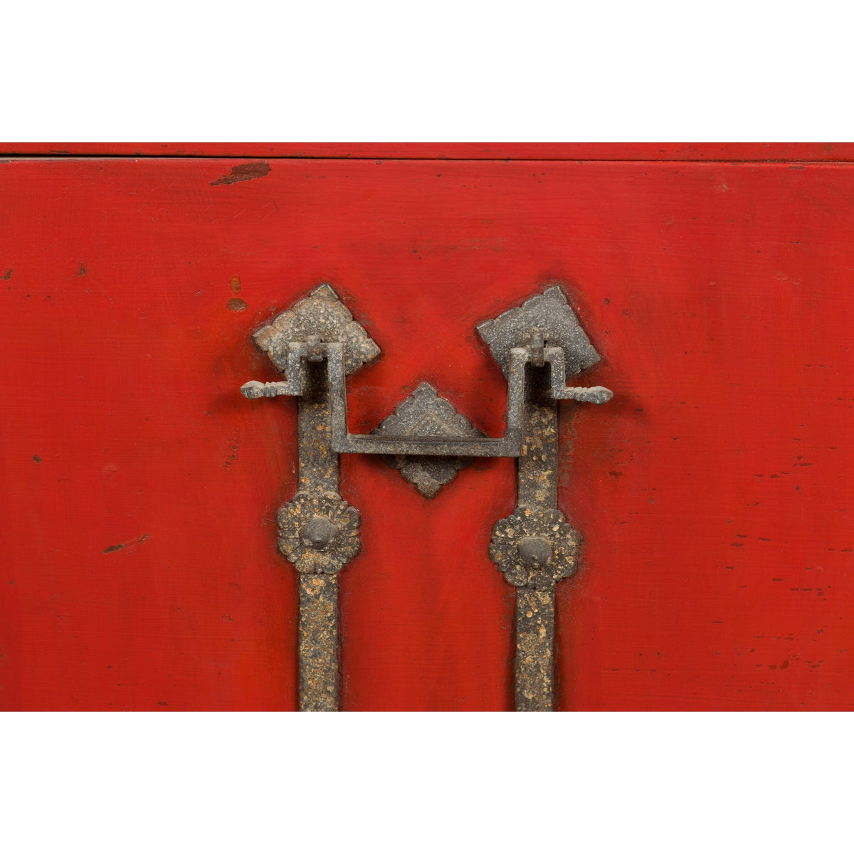 Chinese Qing Dynasty Period 19th Century Red Lacquer Trunk with Metal Edging-16. Asian & Chinese Furniture, Art, Antiques, Vintage Home Décor for sale at FEA Home