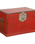 Chinese Qing Dynasty Period 19th Century Red Lacquer Trunk with Metal Edging-1. Asian & Chinese Furniture, Art, Antiques, Vintage Home Décor for sale at FEA Home