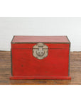 Chinese Qing Dynasty Period 19th Century Red Lacquer Trunk with Metal Edging-2. Asian & Chinese Furniture, Art, Antiques, Vintage Home Décor for sale at FEA Home