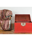 Chinese Qing Dynasty Period 19th Century Red Lacquer Trunk with Metal Edging-3. Asian & Chinese Furniture, Art, Antiques, Vintage Home Décor for sale at FEA Home