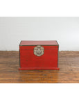 Chinese Qing Dynasty Period 19th Century Red Lacquer Trunk with Metal Edging-4. Asian & Chinese Furniture, Art, Antiques, Vintage Home Décor for sale at FEA Home