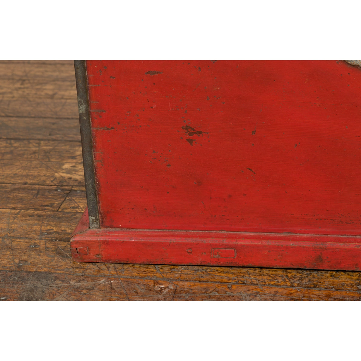 Chinese Qing Dynasty Period 19th Century Red Lacquer Trunk with Metal Edging-9. Asian & Chinese Furniture, Art, Antiques, Vintage Home Décor for sale at FEA Home