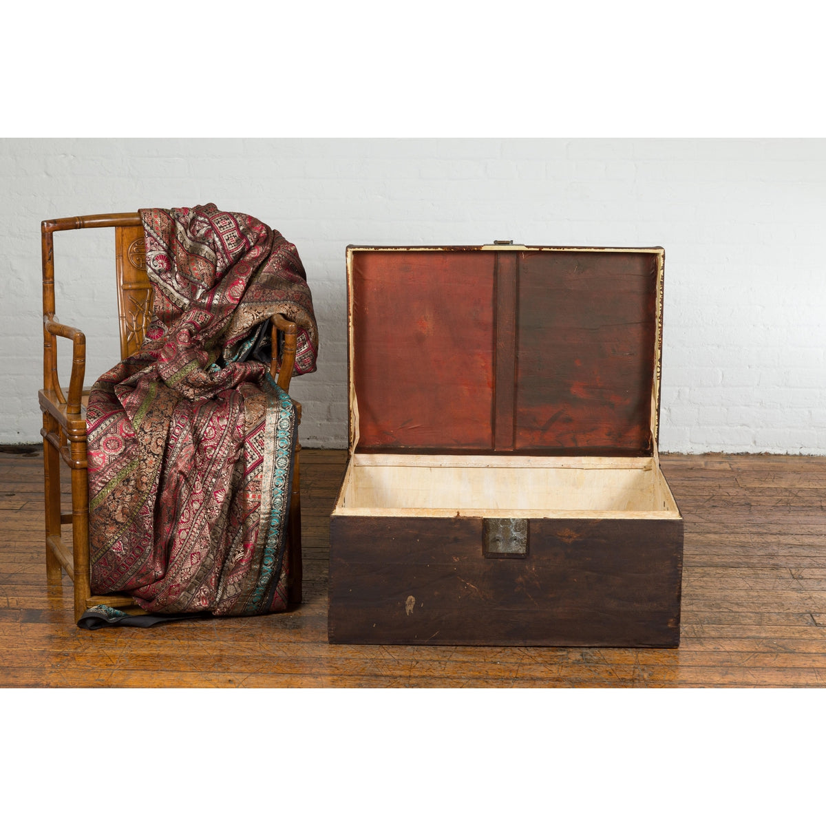 Antique Chinese Wooden Trunk with Ornate Brass Lock-12. Asian & Chinese Furniture, Art, Antiques, Vintage Home Décor for sale at FEA Home