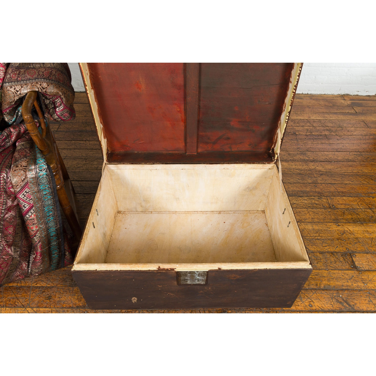 Antique Chinese Wooden Trunk with Ornate Brass Lock-13. Asian & Chinese Furniture, Art, Antiques, Vintage Home Décor for sale at FEA Home