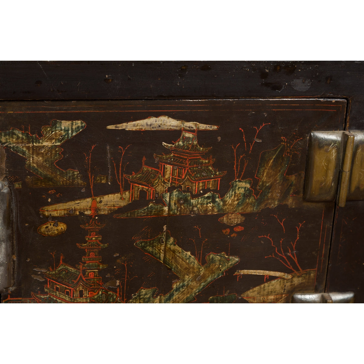 Chinese Late Qing Dynasty Dark Lacquer Low Cabinet with Architecture Motifs-10. Asian & Chinese Furniture, Art, Antiques, Vintage Home Décor for sale at FEA Home