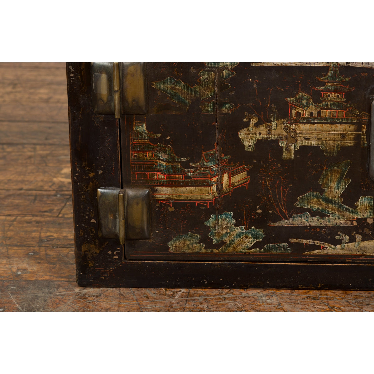 Chinese Late Qing Dynasty Dark Lacquer Low Cabinet with Architecture Motifs-17. Asian & Chinese Furniture, Art, Antiques, Vintage Home Décor for sale at FEA Home