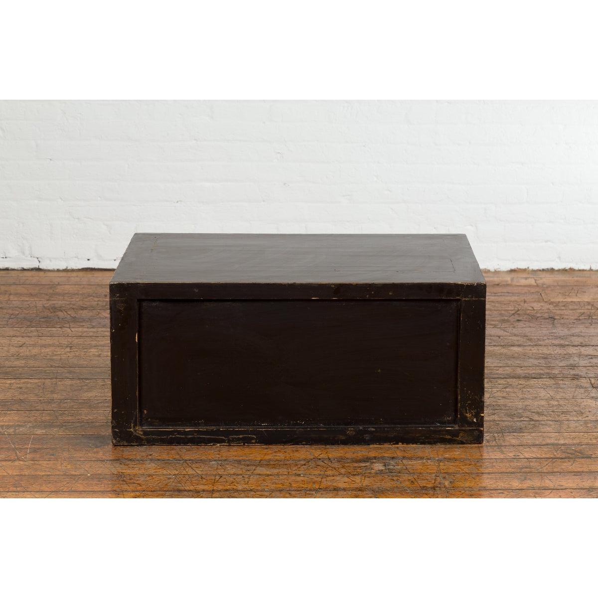 Chinese Late Qing Dynasty Dark Lacquer Low Cabinet with Architecture Motifs-19. Asian & Chinese Furniture, Art, Antiques, Vintage Home Décor for sale at FEA Home