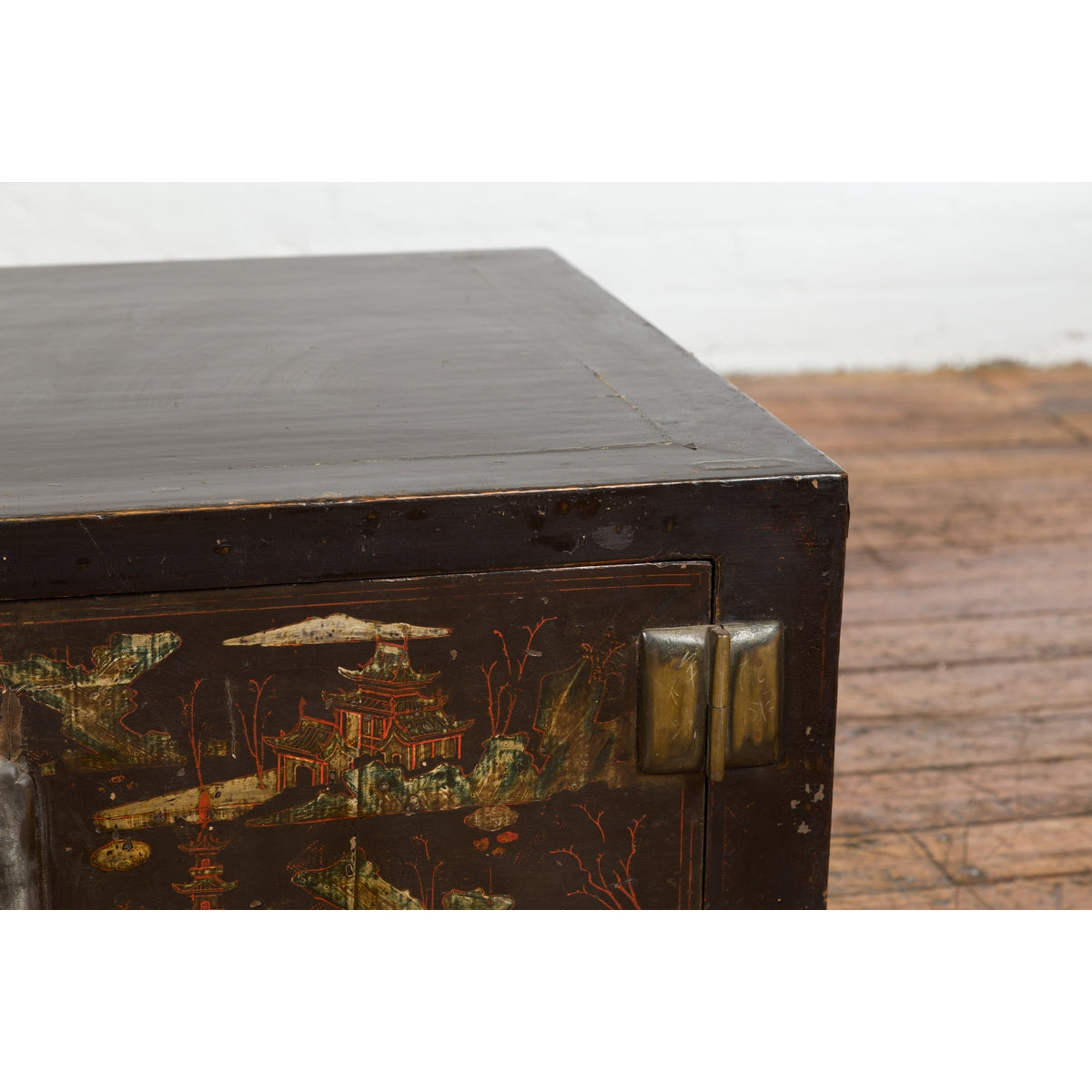 Chinese Late Qing Dynasty Dark Lacquer Low Cabinet with Architecture Motifs-21. Asian & Chinese Furniture, Art, Antiques, Vintage Home Décor for sale at FEA Home