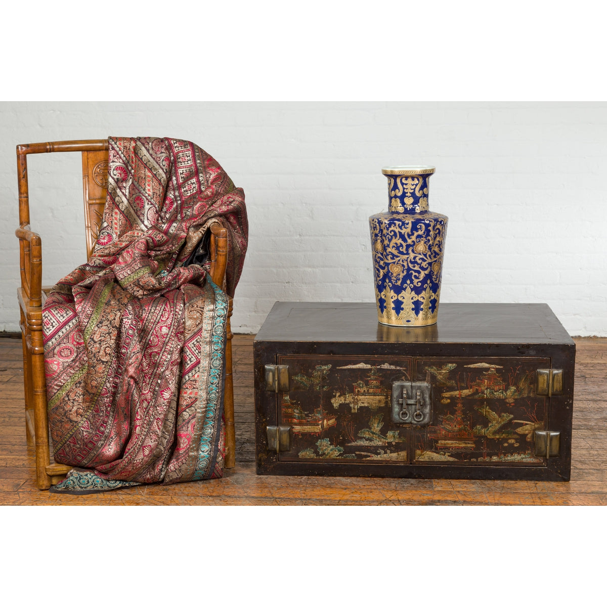 Chinese Late Qing Dynasty Dark Lacquer Low Cabinet with Architecture Motifs-5. Asian & Chinese Furniture, Art, Antiques, Vintage Home Décor for sale at FEA Home