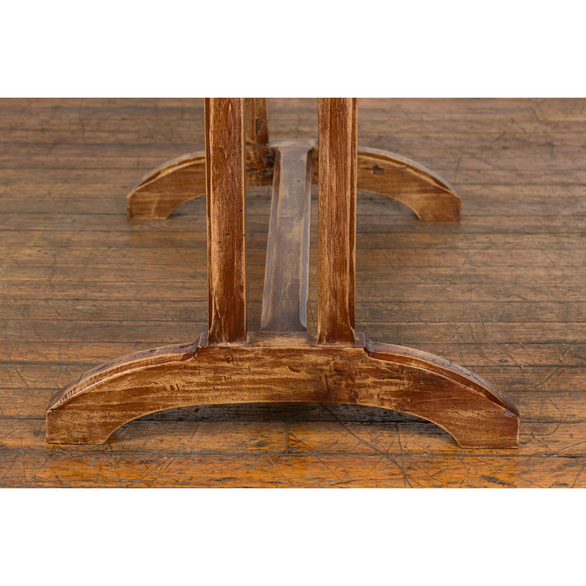 19th Century Country Farmhouse Table with Trestle Base and Distressed Finish-16. Asian & Chinese Furniture, Art, Antiques, Vintage Home Décor for sale at FEA Home