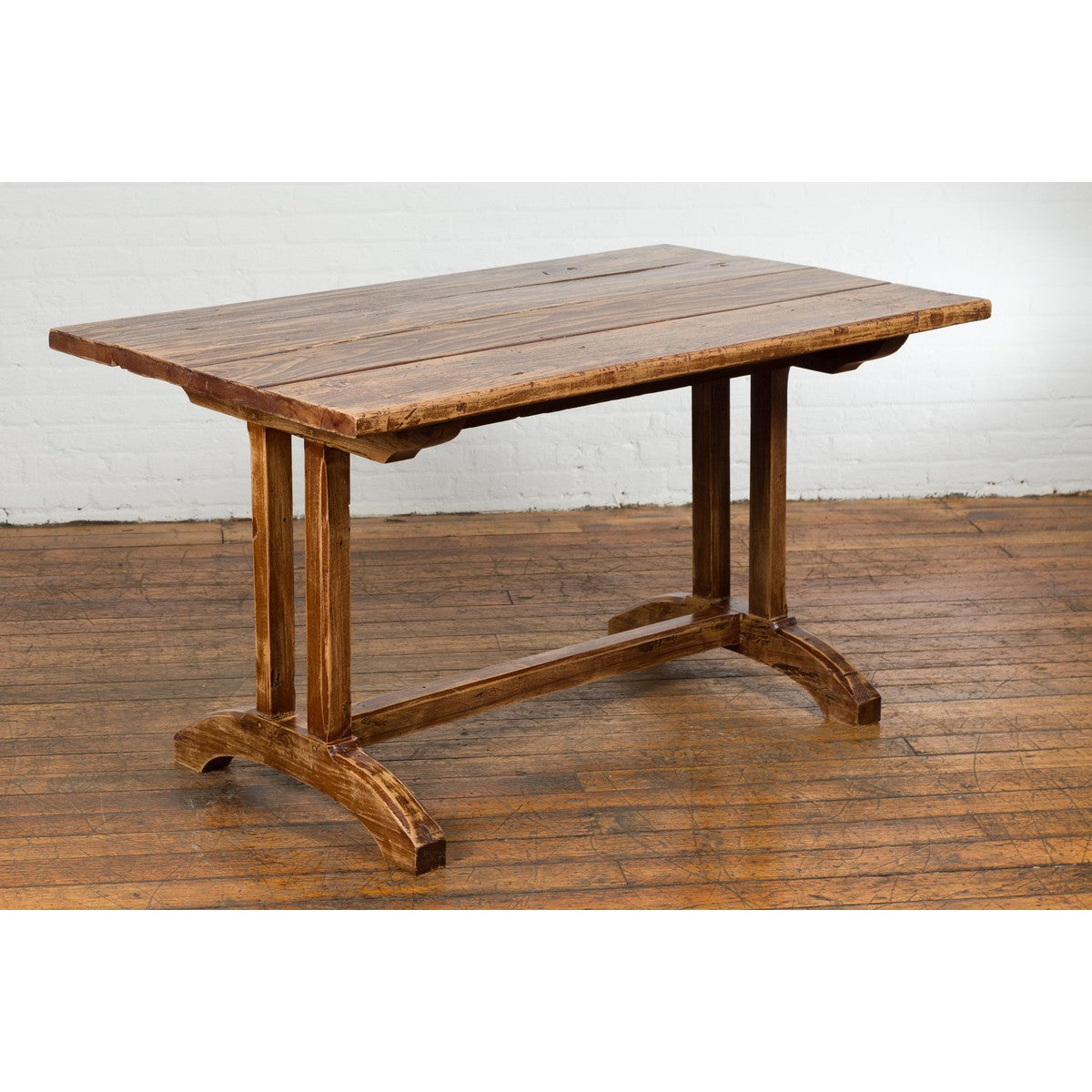 19th Century Country Farmhouse Table with Trestle Base and Distressed Finish-2. Asian & Chinese Furniture, Art, Antiques, Vintage Home Décor for sale at FEA Home