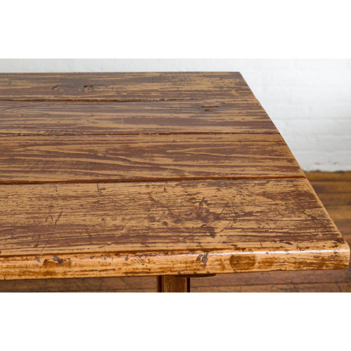 19th Century Country Farmhouse Table with Trestle Base and Distressed Finish-7. Asian & Chinese Furniture, Art, Antiques, Vintage Home Décor for sale at FEA Home