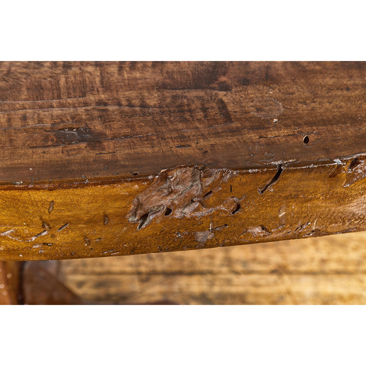 Low Wooden Console Table with Rustic Top and Pedestal Base-11. Asian & Chinese Furniture, Art, Antiques, Vintage Home Décor for sale at FEA Home