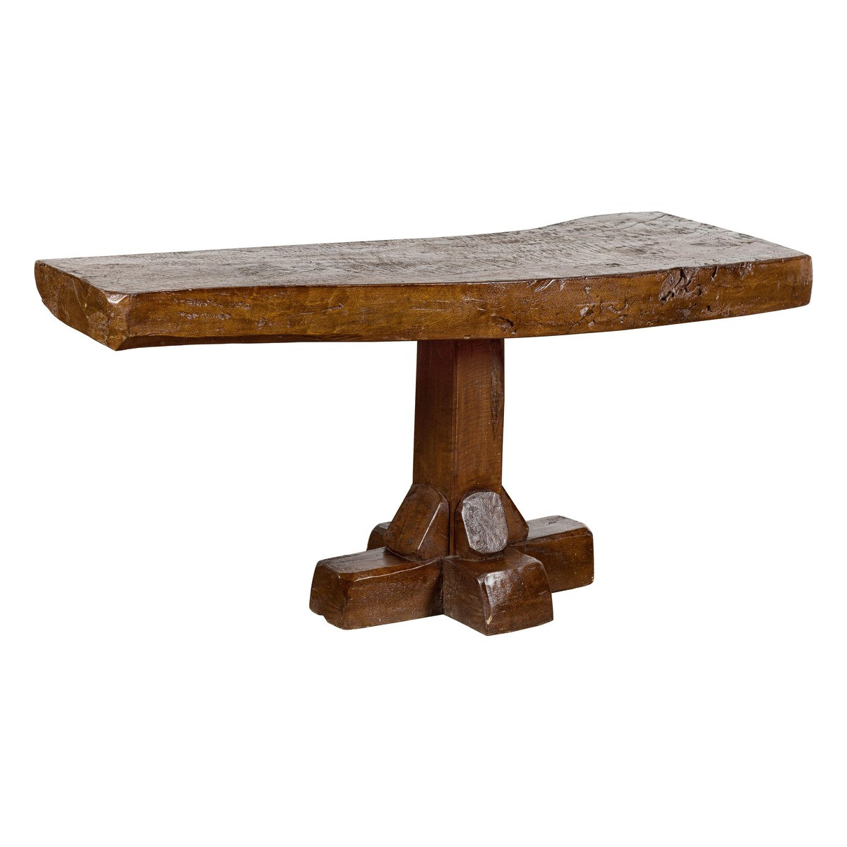Low Wooden Console Table with Rustic Top and Pedestal Base-18. Asian & Chinese Furniture, Art, Antiques, Vintage Home Décor for sale at FEA Home