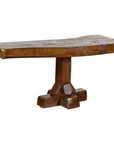 Low Wooden Console Table with Rustic Top and Pedestal Base-1. Asian & Chinese Furniture, Art, Antiques, Vintage Home Décor for sale at FEA Home