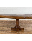 Low Wooden Console Table with Rustic Top and Pedestal Base-4. Asian & Chinese Furniture, Art, Antiques, Vintage Home Décor for sale at FEA Home