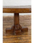 Low Wooden Console Table with Rustic Top and Pedestal Base-7. Asian & Chinese Furniture, Art, Antiques, Vintage Home Décor for sale at FEA Home