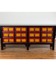 Chinese Qing Dynasty 19th Century Long Polychrome Sideboard with 12 Drawers-13. Asian & Chinese Furniture, Art, Antiques, Vintage Home Décor for sale at FEA Home