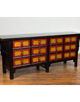 Chinese Qing Dynasty 19th Century Long Polychrome Sideboard with 12 Drawers-2. Asian & Chinese Furniture, Art, Antiques, Vintage Home Décor for sale at FEA Home