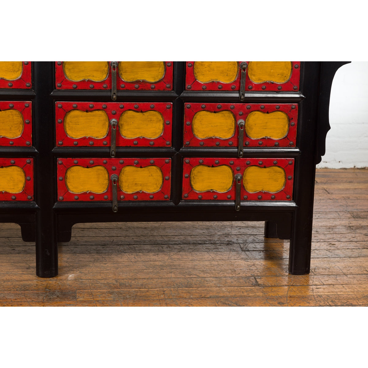 Chinese Qing Dynasty 19th Century Long Polychrome Sideboard with 12 Drawers-8. Asian & Chinese Furniture, Art, Antiques, Vintage Home Décor for sale at FEA Home